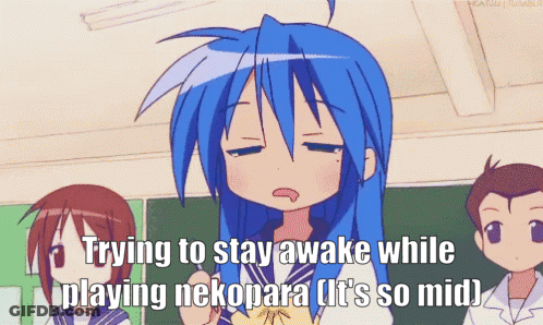 Blue Haired Girl Trying To Stay Awake Playing Nekopara GIF