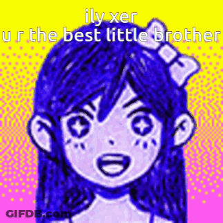 Blue Haired Girl With Bow Says Ily Xer Ur The Best Little Brother GIF