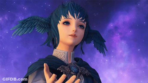 Blue-Haired Girl With Wings Holding Something GIF
