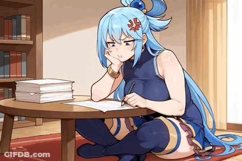 Blue Haired Girl Writing GIF