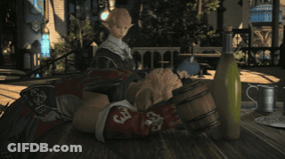 Blue-Haired Man Standing Beside Sleeping Man GIF