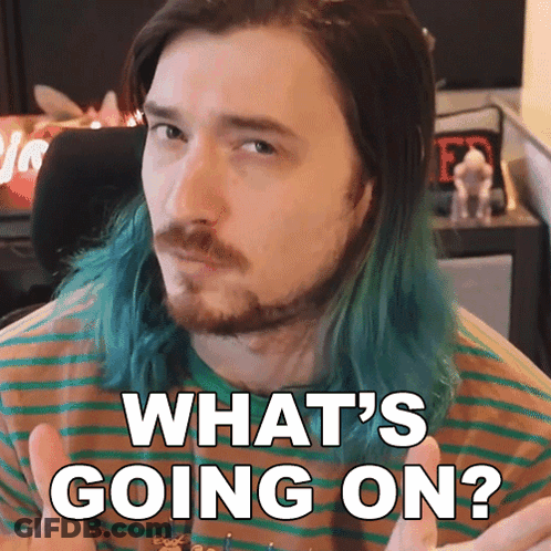 Blue-Haired Man With Beard Asks What's Going On GIF