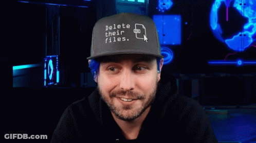 Blue Haired Man With Delete Their Files Hat GIF