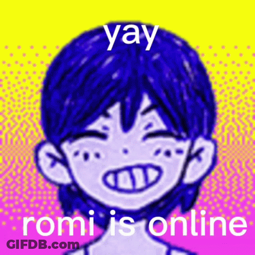 Blue Haired Person Saying Yay Romi Is Online GIF