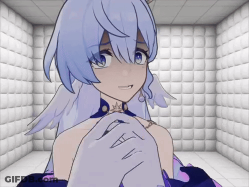 Blue-Haired Winged Girl Holding Man's Hand GIF