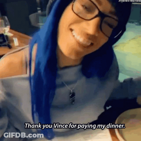 Blue-Haired Woman In Glasses Thanks Vince For Dinner GIF