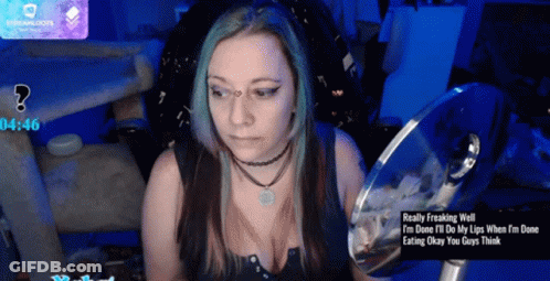 Blue-Haired Woman In Mirror Says Really Freaking Well GIF