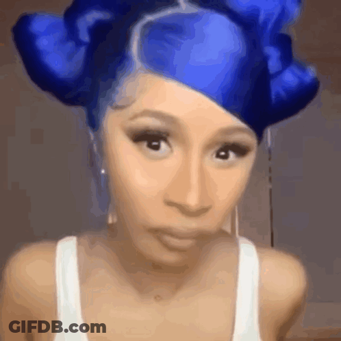 Blue-Haired Woman Making Face In White Tank Top GIF