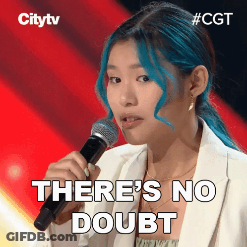 Blue Haired Woman Singing Into Microphone No Doubt GIF
