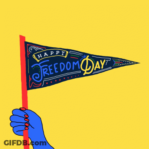 Blue Hand Holding Happy Freedom Day Flag GIF