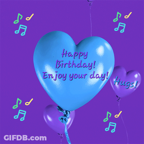Blue Heart Balloon Saying Happy Birthday Enjoy Your Day GIF