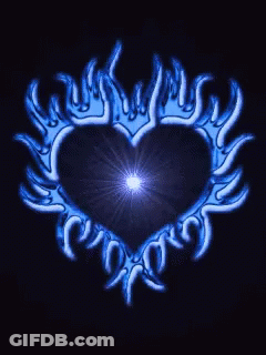 Blue Heart With Flames And Light GIF