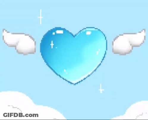 Blue Heart With White Wings Floating GIF
