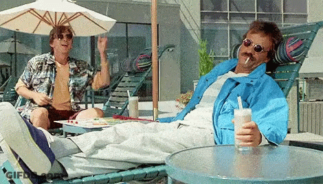 Blue Jacket Man Drinking Milkshake, Man Under Umbrella GIF