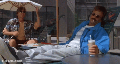 Blue Jacket Man Drinking Milkshake, Man Under White Umbrella GIF