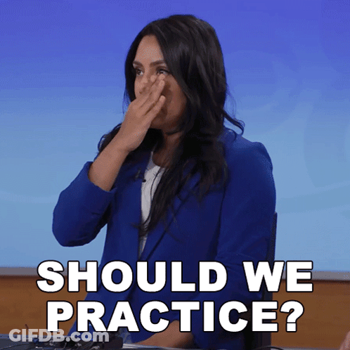 Blue Jacket Woman Covering Nose Saying Should We Practice GIF