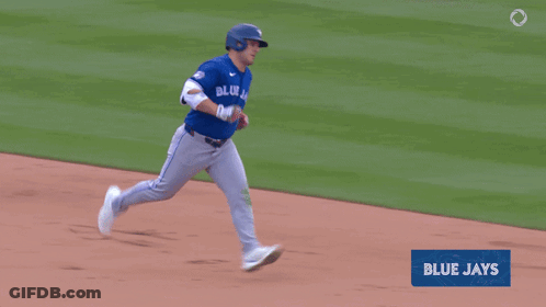 Blue Jays Player Running To First Base After 3 Run Home Run GIF