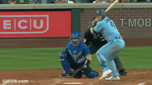 Blue Jays Player Swinging At Pitch GIF