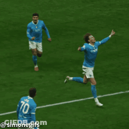 Blue Jersey Soccer Player Running Arms Outstretched GIF