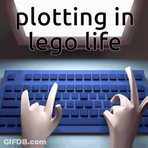 Blue Keyboard Saying Plotting In Lego Life GIF