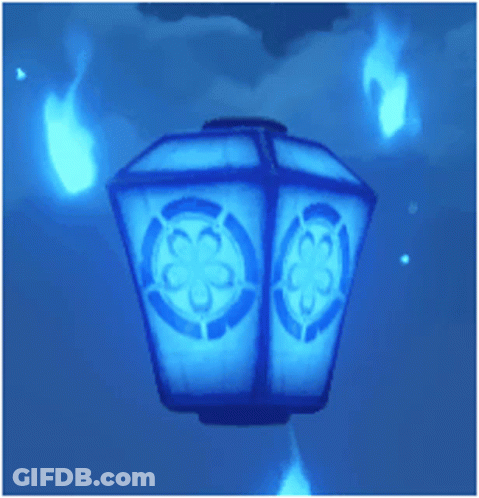Blue Lantern With Flower Design And Two Flames GIF