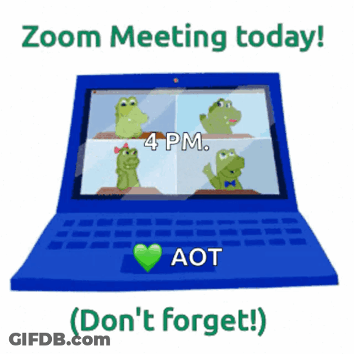 Blue Laptop With Frogs Saying Zoom Meeting Today GIF