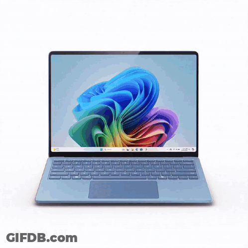 Blue Laptop With Rainbow Screen Open GIF