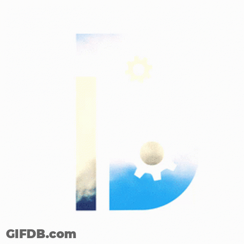 Blue Letter B With Gears And Cloudy Sky Background GIF