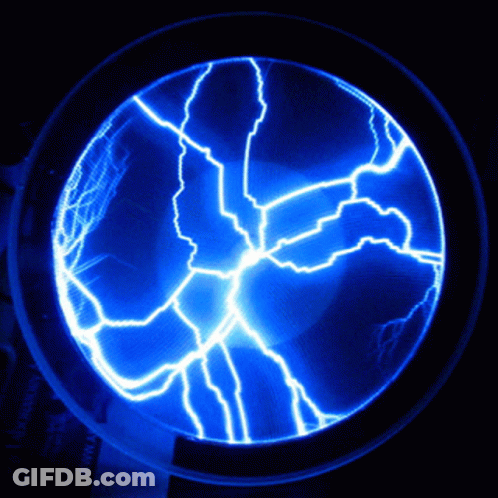 Blue Lightning Ball With Caution Label GIF