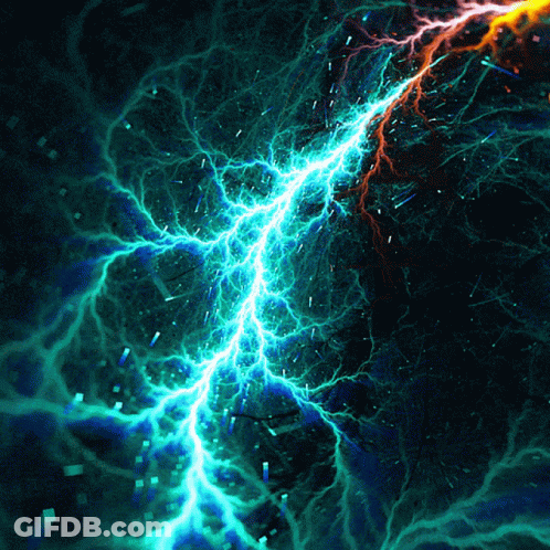 Blue Lightning Bolt Strikes Dark Background GIF