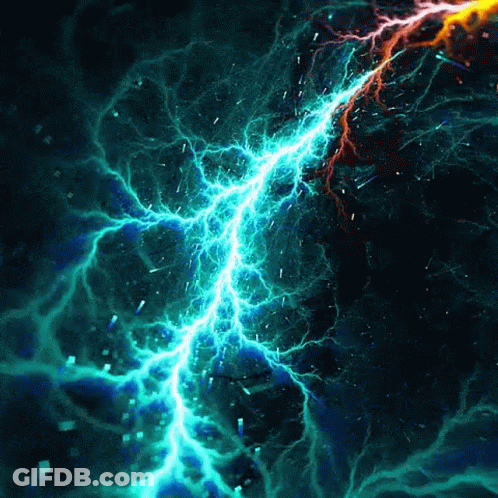 Blue Lightning Bolt Strikes Dark Blue Background GIF