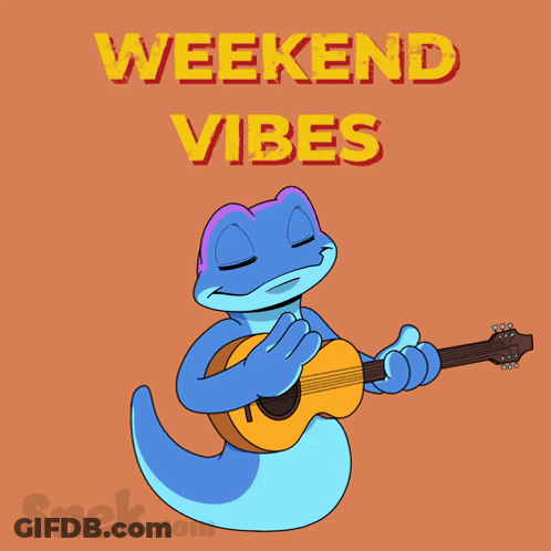 Blue Lizard Playing Guitar Weekend Vibes GIF
