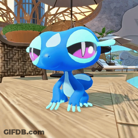 Blue Lizard With Purple Eyes Standing On Deck GIF