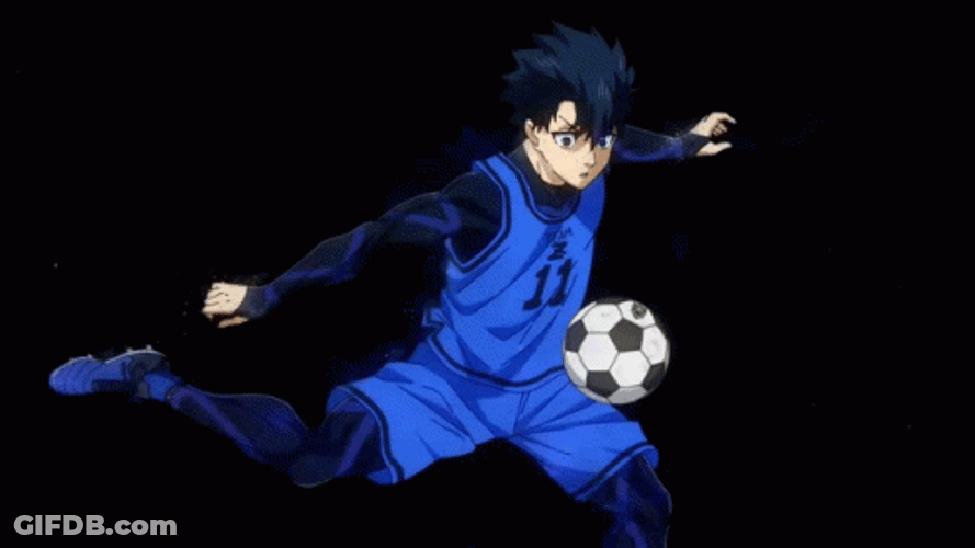 Blue Lock Isagi Kicking Soccer Ball GIF