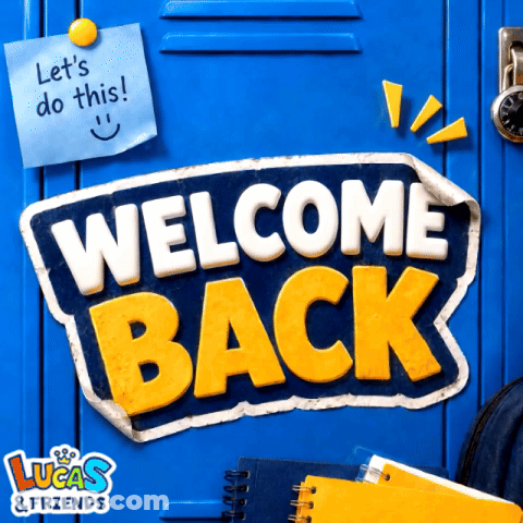 Blue Locker With Welcome Back Sign Saying Let's Do This GIF