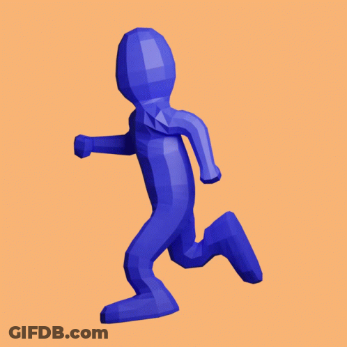 Blue Low Poly Figure Running On Orange Background GIF