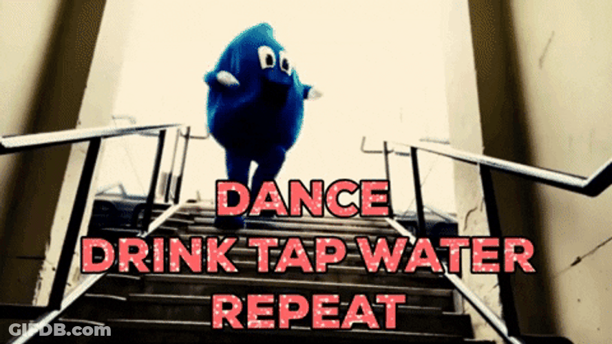 Blue Mascot Dance Drink Water Repeat GIF