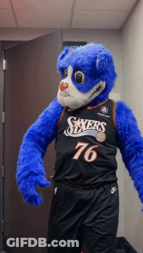Blue Mascot Wearing 76 Jersey GIF