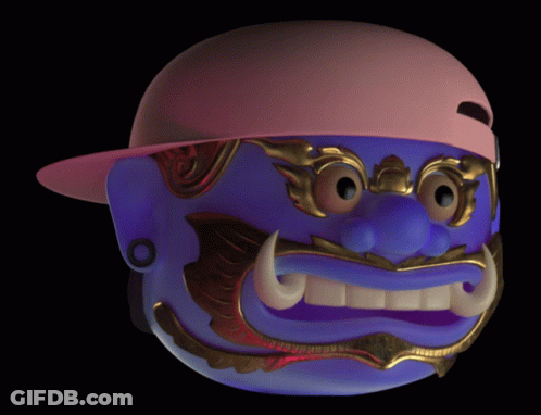 Blue Mask With Pink Hat GIF