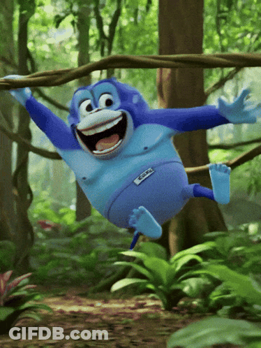 Blue Monkey With Coola Sticker On Pants GIF