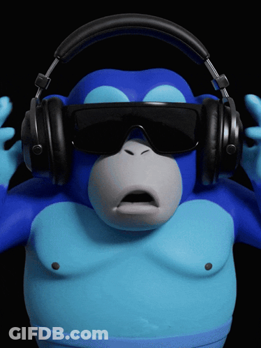 Blue Monkey With Headphones And Sunglasses GIF
