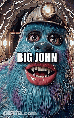 Blue Monster Beard Hard Hat Flashlight Says Big John GIF