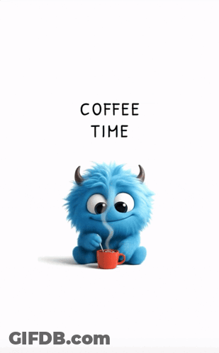 Blue Monster Holding Coffee Saying Coffee Time GIF