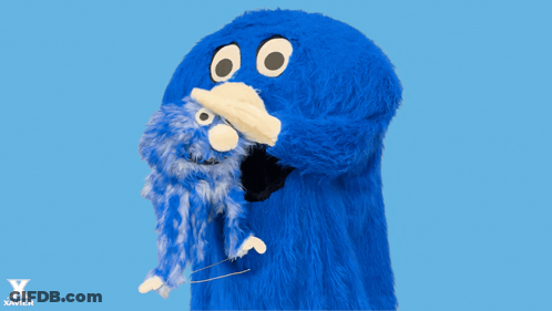 Blue Monster Holding Stuffed Animal Saying Nice Try GIF