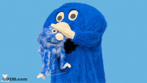 Blue Monster Holding Stuffed Animal Saying There There GIF