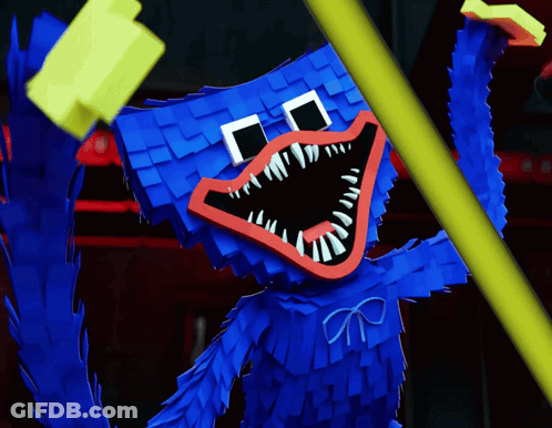 Blue Monster Holding Yellow Block GIF