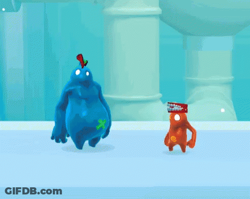 Blue Monster With Green Star Next To Orange Monster GIF