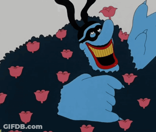 Blue Monster With Pink Flowers GIF