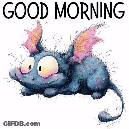 Blue Monster With Wings Saying Good Morning GIF