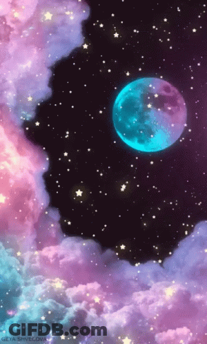 Blue Moon Surrounded By Pink And Purple Clouds GIF